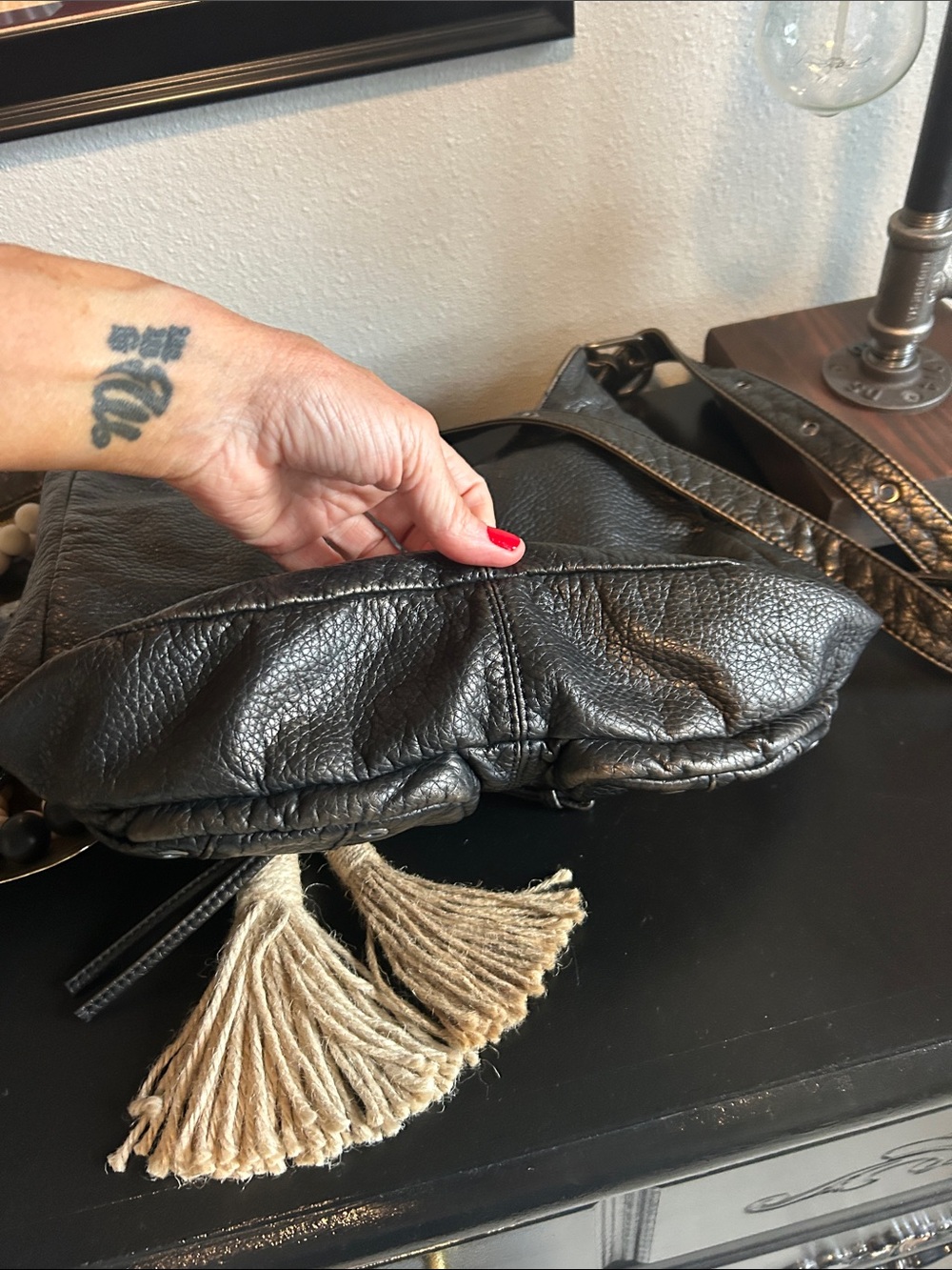 Leather Multi-Zip Hobo Shoulder Bag - Gunmetal - Picture 9 of 15